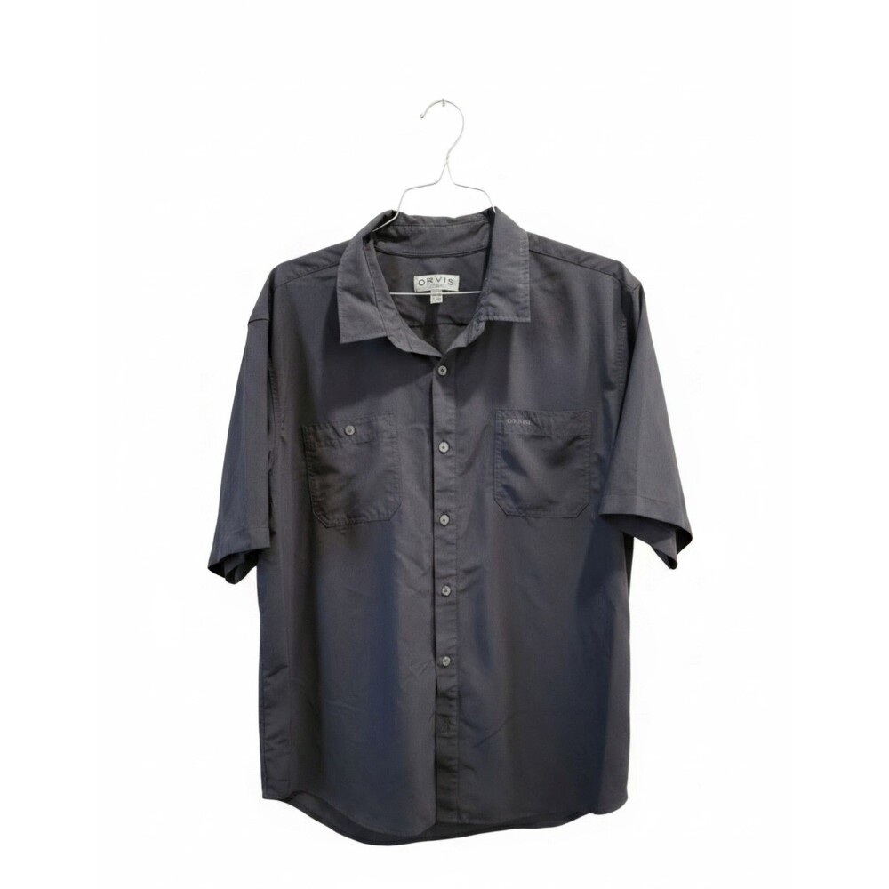 Orvis Shirt Mens XL Grey Solid Short Sleeve Button Pockets Classic Casual